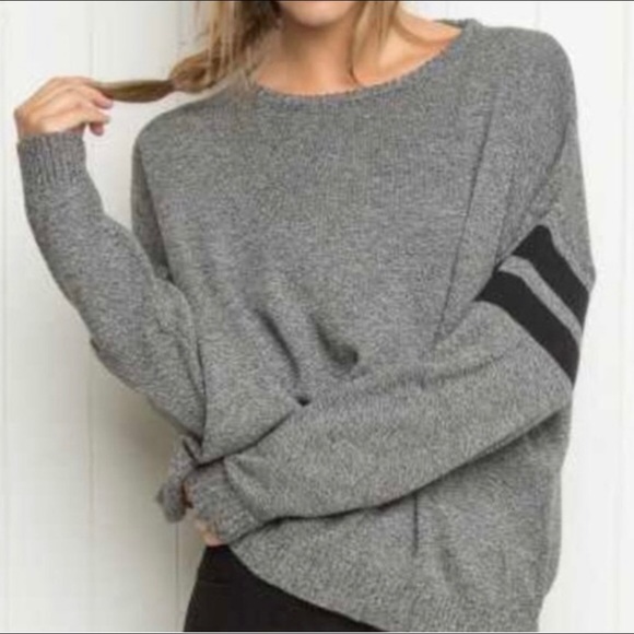 Brandy Melville gray sweater with striped sleeves - Picture 1 of 10